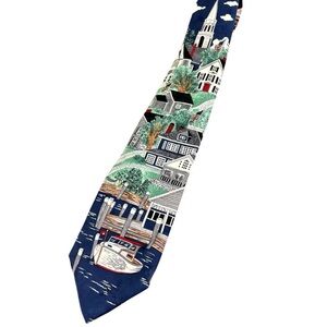 Silk Novelty Tie Coastal Nautical Print Vintage 90s Winter Classic